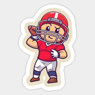 Cute Rugby Player Hold Rugby Ball Cartoon Sticker